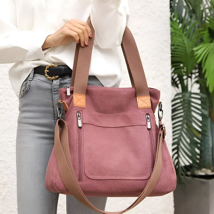 Sac cabas et bandoulière rose mauve avec poches zippées., 46193891836128,46193891901664,46193891934432,46193891967200,46193891999968