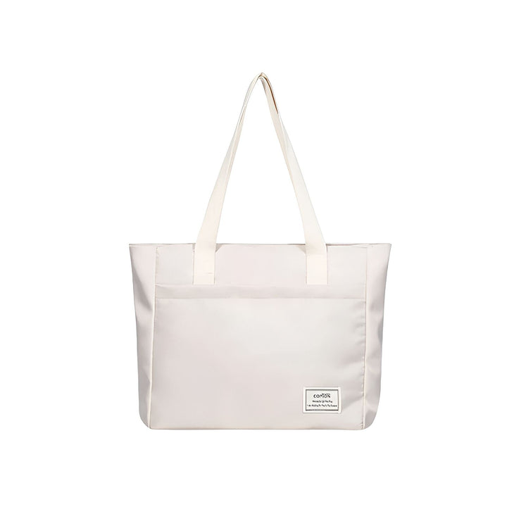 Sac cabas blanc en toile de coton avec anses et poche frontale., 46193955471584,46193955504352,46193955537120