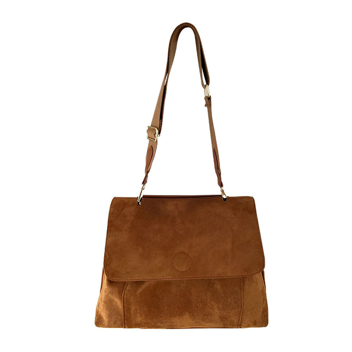 Sac bandoulière marron en daim avec rabat, 46193886396640,46193886429408