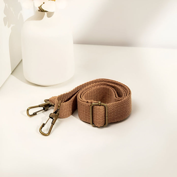 Bandoulière de sac marron en toile avec mousquetons, 46193957503200,46193957535968,46193957568736,46193957601504