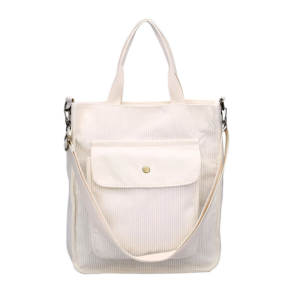 Sac tote bag blanc côtelé avec poche avant et bandoulière, 46193957503200,46193957535968,46193957568736,46193957601504