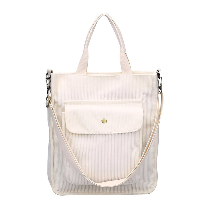 Sac tote bag blanc côtelé avec poche avant et bandoulière, 46193957503200,46193957535968,46193957568736,46193957601504