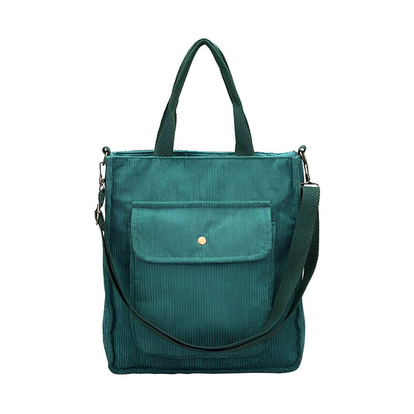 Sac tote bag vert en velours côtelé avec bandoulière et poche., 46193957503200,46193957535968,46193957568736,46193957601504