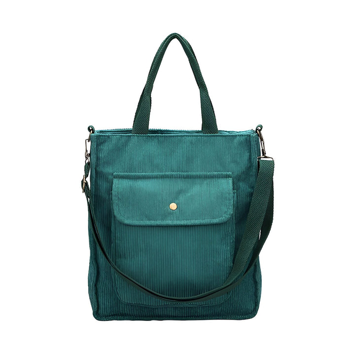Sac tote bag vert en velours côtelé avec bandoulière et poche., 46193957503200,46193957535968,46193957568736,46193957601504
