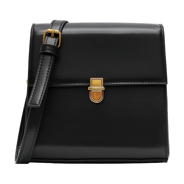 Sac à main noir brillant avec sangle et fermoir doré, 46194026971360,46194027004128,46194027036896