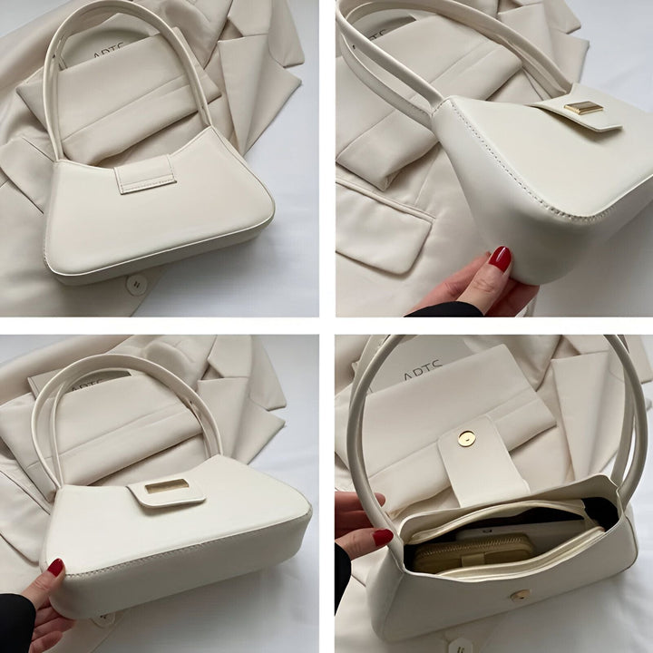 Sac porté épaule blanc élégant avec fermoir doré., 46193943445728,46193943478496,46193943511264,46193943544032,46193943576800,46193943609568