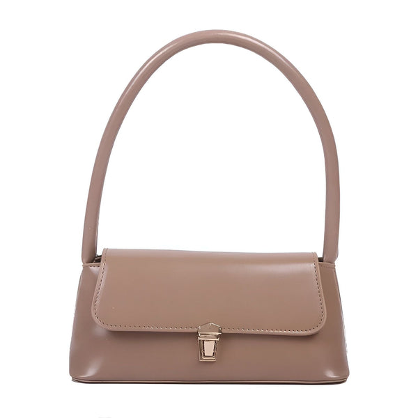 Sac à main taupe style baguette avec anse courte et fermoir doré, 46194027299040,46194027331808,46194027364576,46194027397344