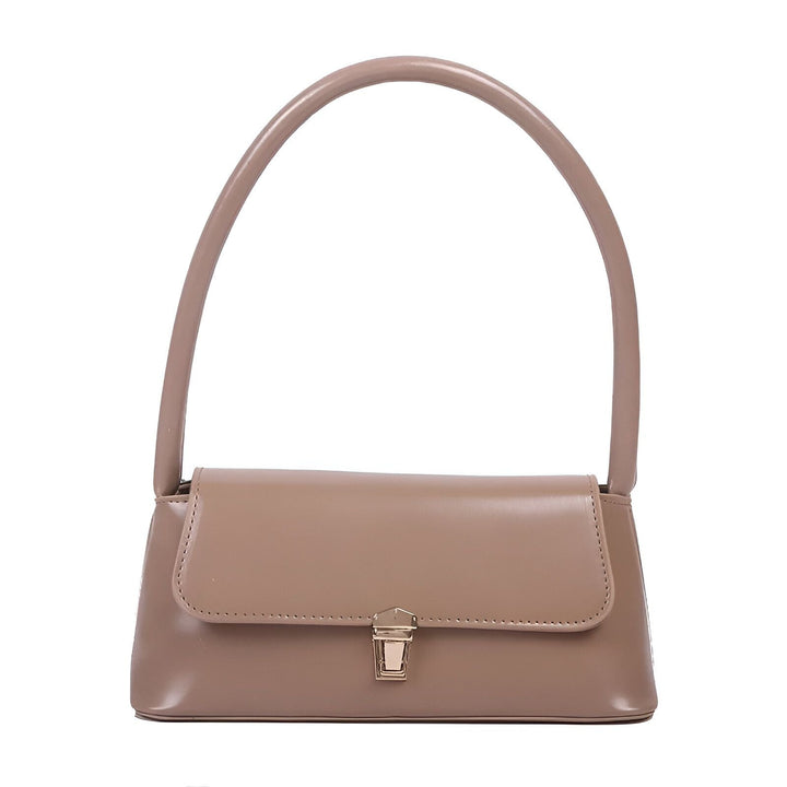 Sac à main taupe style baguette avec anse courte et fermoir doré, 46194027299040,46194027331808,46194027364576,46194027397344