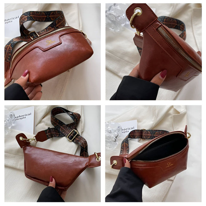 Sac banane marron en simili cuir avec sangle décorative, 46194025332960,46194025365728,46194025398496,46194025431264,46194025464032