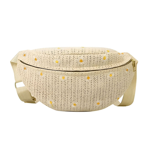 Sac banane tressé beige à motif marguerites brodées, 46194023301344,46194023334112