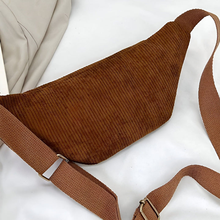 Sac banane marron en velours côtelé avec sangle., 46194025726176,46194025758944,46194025791712