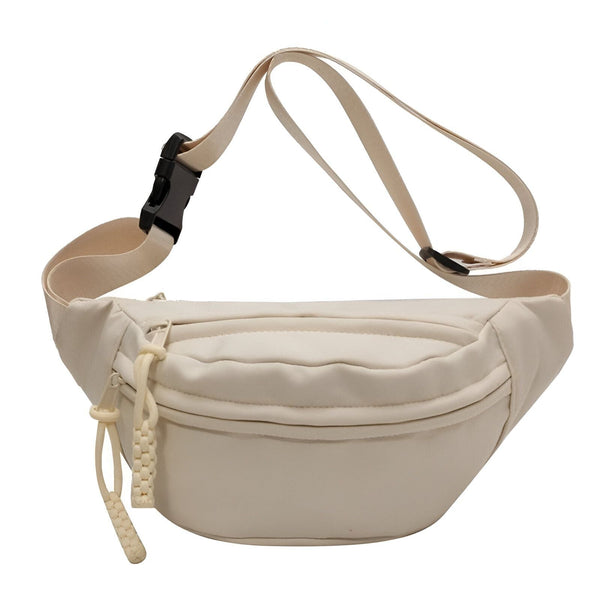 Sac banane beige avec sangle réglable et boucle noire., 46194024710368,46194024743136,46194024775904,46194024808672