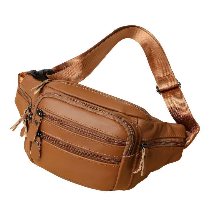 Sac banane en cuir marron avec poches zippées, 46194063802592,46194063835360,46194063868128