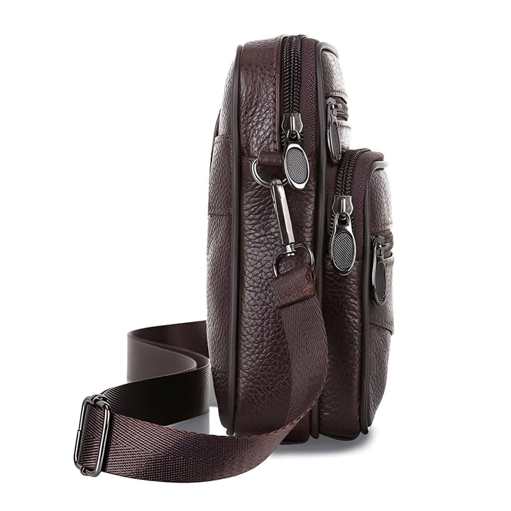 Sacoche en cuir marron avec bandoulière et zips., 46194067996896,46194068029664