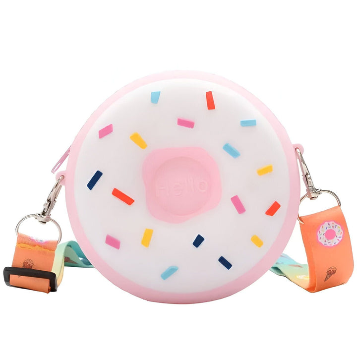 Sac bandoulière enfant rose en forme de donut avec glaçage blanc et pépites colorées, 46193978802400,46193978835168,46193978867936,46193978900704