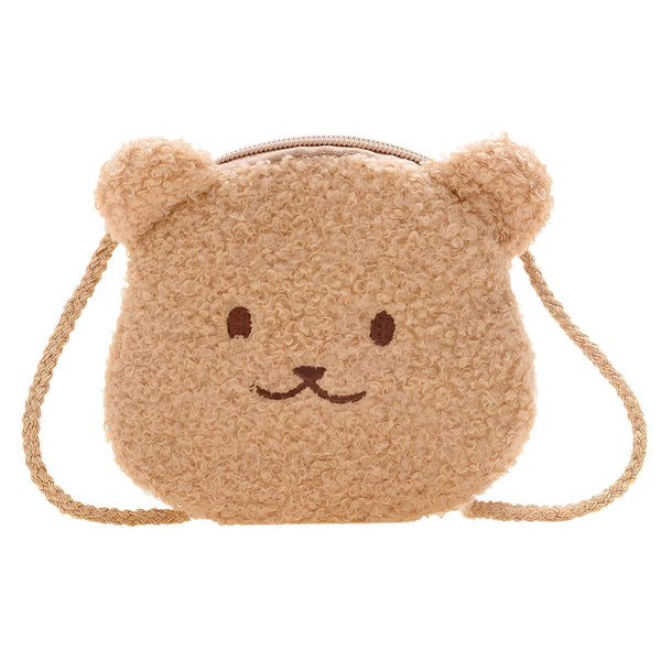 Sac bandoulière enfant en forme de tête d'ours en peluche marron avec fermeture éclair et yeux brodés., 46193976475872,46193976508640,46193976541408