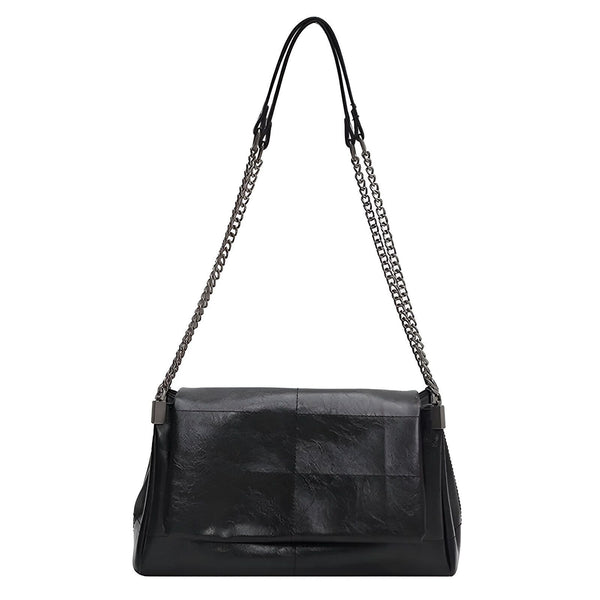 Sac à main noir texturé avec bandoulière chaîne., 46193950523616,46193950556384