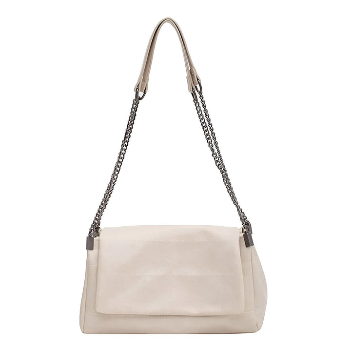 Sac à main beige avec rabat matelassé et bandoulière chaîne., 46193950523616,46193950556384