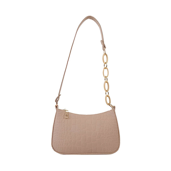 Sac à main beige texturé crocodile avec chaîne dorée, 46193938596064,46193938628832,46193938661600,46193938694368