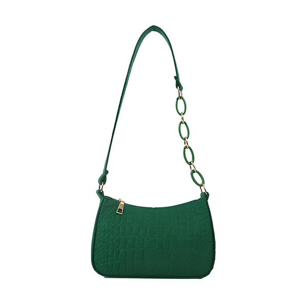 Sac à main vert texturé façon croco avec anse et chaîne dorée., 46193938596064,46193938628832,46193938661600,46193938694368