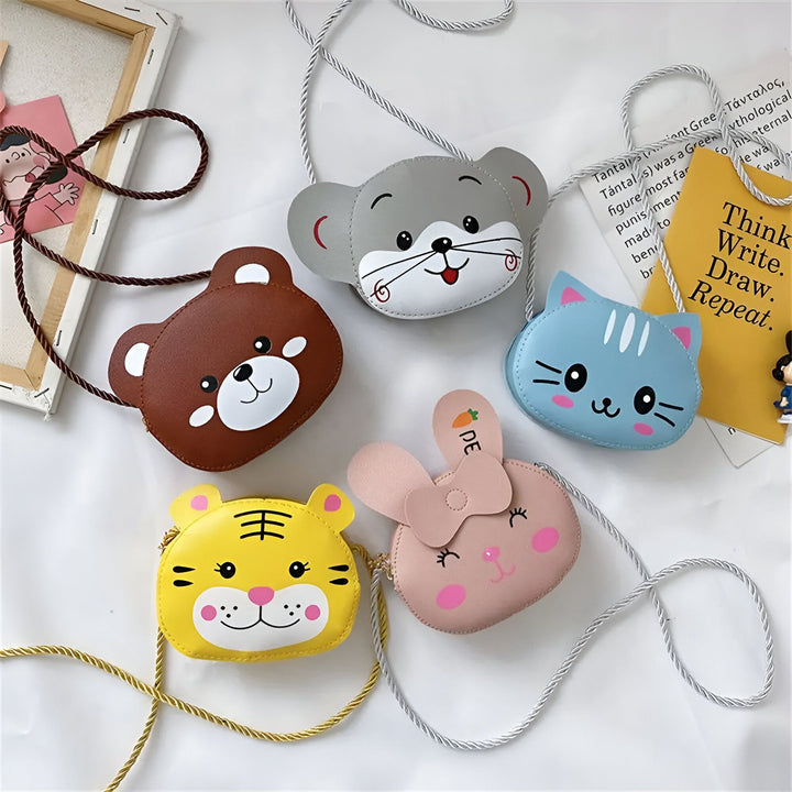 Sacs bandoulière enfants en forme de têtes d'animaux : ours, souris, chat, lapin, tigre., 46193977491680,46193977524448,46193977557216,46193977589984,46193977622752