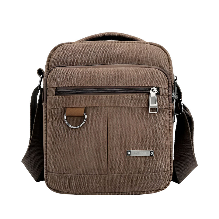 Sac bandoulière marron en tissu avec poignée et poches zippées., 46194071535840,46194071568608,46194071601376,46194071634144