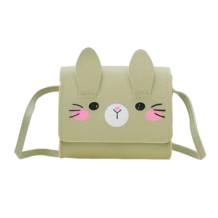Petit sac bandoulière enfant vert clair en forme de tête de lapin avec oreilles, yeux et joues roses, 46193984110816,46193984176352,46193984209120,46193984241888