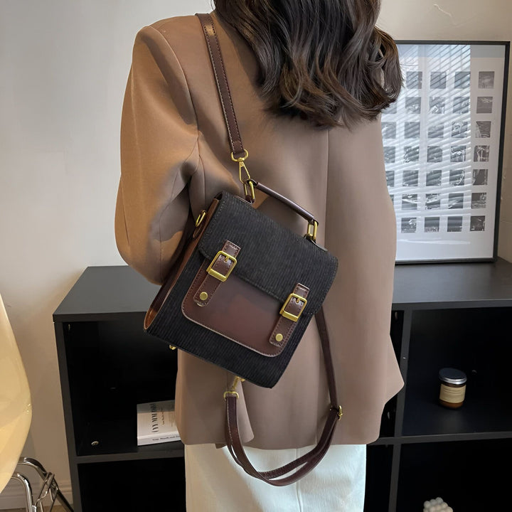 Sac bandoulière noir en velours côtelé avec empiècements simili cuir marron et boucles dorées, 46193903239392,46193903304928,46193903337696,46193903370464