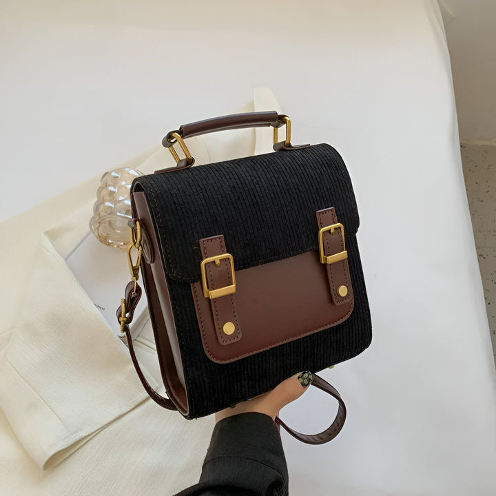 Sac noir bandoulière velours côtelé et marron avec boucles dorées, 46193903239392,46193903304928,46193903337696,46193903370464