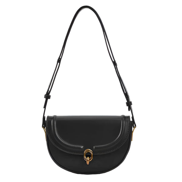 Sac à main noir en cuir demi-lune avec bandoulière fine et fermeture dorée., 46194026283232,46194026316000,46194026348768,46194026381536