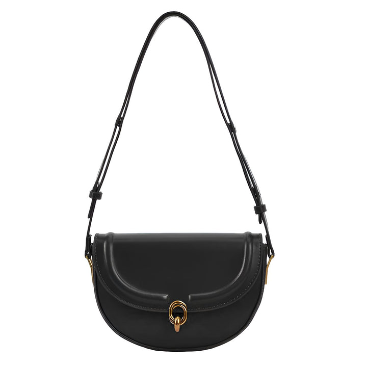 Sac à main noir en cuir demi-lune avec bandoulière fine et fermeture dorée., 46194026283232,46194026316000,46194026348768,46194026381536