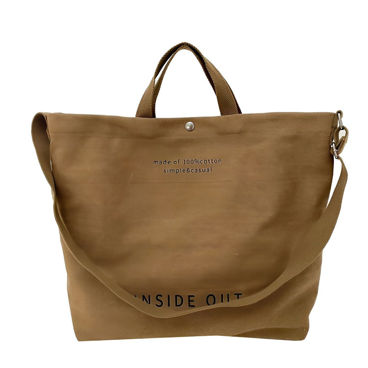 Sac cabas en toile marron avec anses et bandoulière, inscription "made of 100% cotton simple&casual", 46193896751328,46193896784096