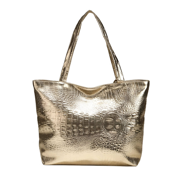 Sac cabas doré effet crocodile, 46194033852640