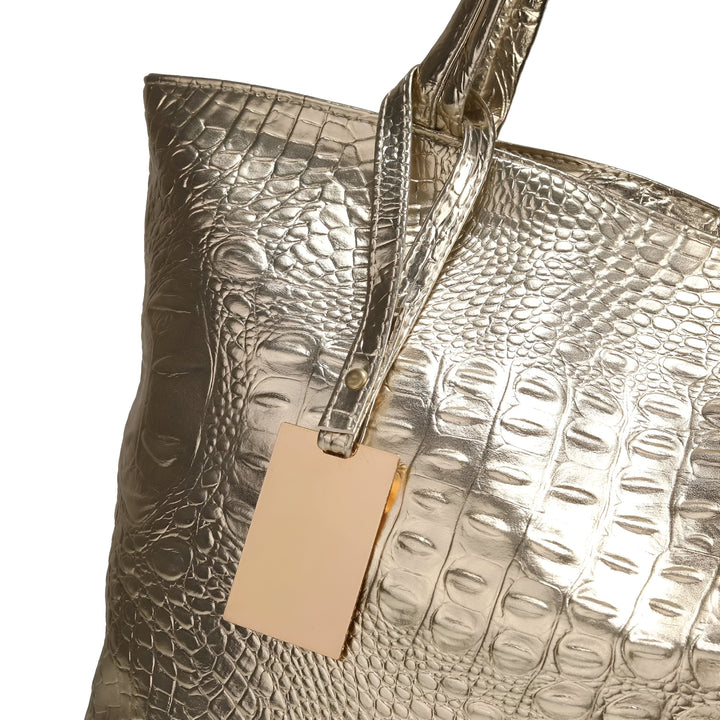 Sac doré texture crocodile avec étiquette vierge, 46194033852640