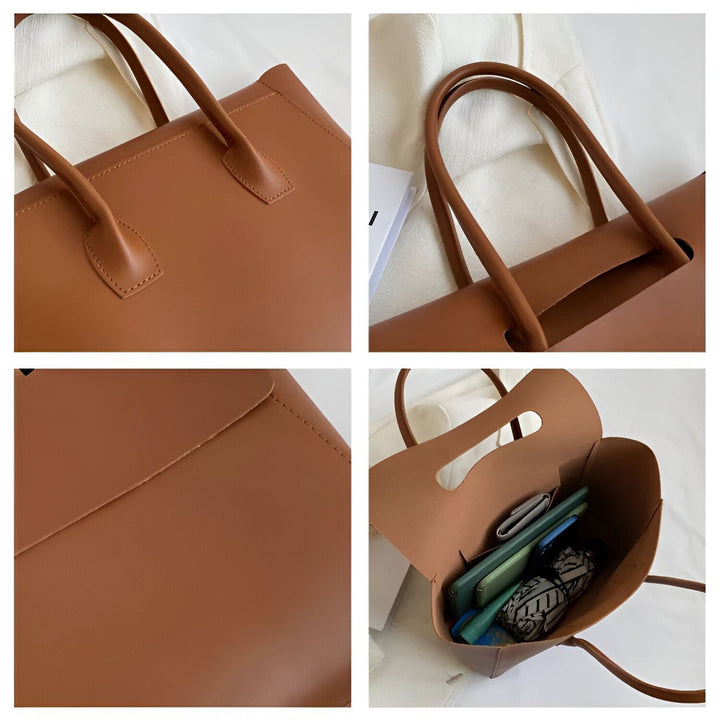 Sac cabas marron avec anses et détails de son intérieur, 46194054791392,46194054856928,46194054889696,46194054922464,46194054955232