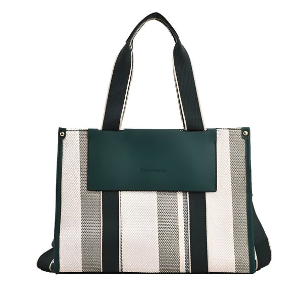 Sac cabas à rayures crème et grises avec panneau vert foncé Zettadator., 46193896030432,46193896063200,46193896095968,46193896128736