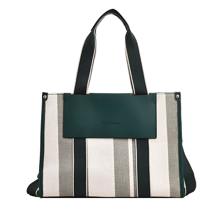 Sac cabas à rayures crème et grises avec panneau vert foncé Zettadator., 46193896030432,46193896063200,46193896095968,46193896128736