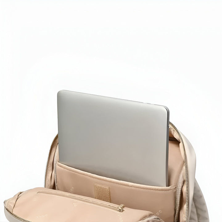 Ordinateur portable dans un compartiment intérieur de sac à dos beige, 46193875878112,46193875910880,46193875943648,46193875976416