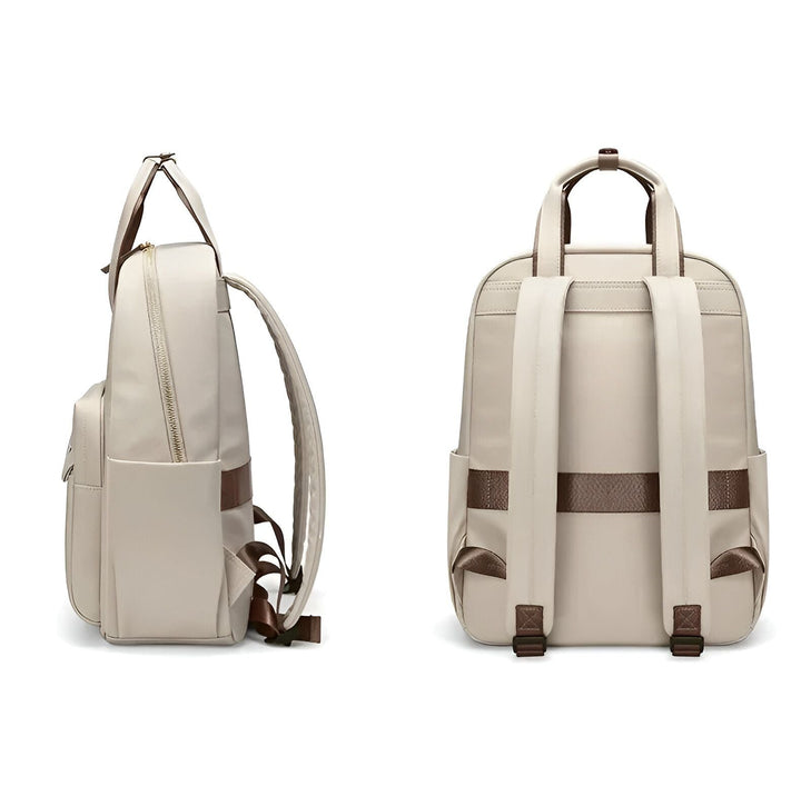 Sac à dos beige clair avec accents marron (vue latérale et arrière), 46193875878112,46193875910880,46193875943648,46193875976416