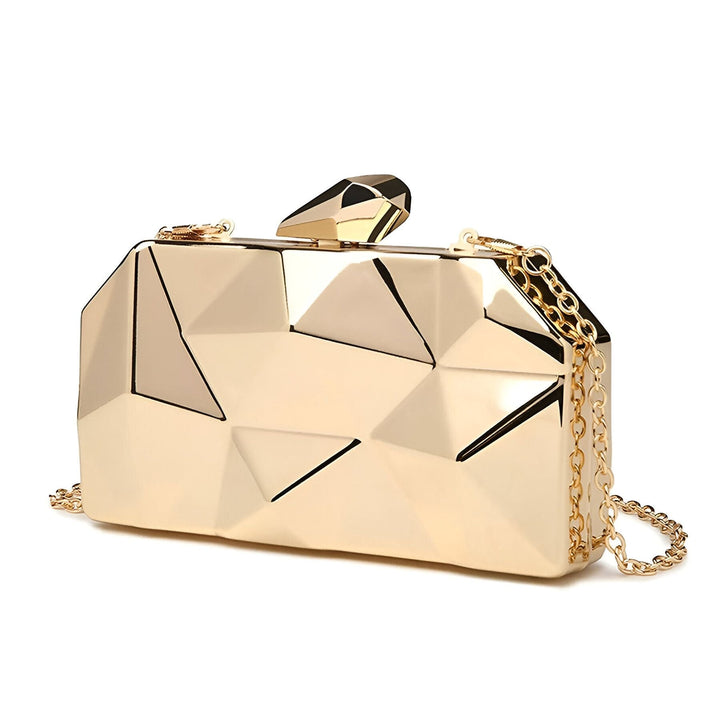 Pochette minaudière dorée géométrique avec chaîne, 46194013569248,46194013602016,46194013634784