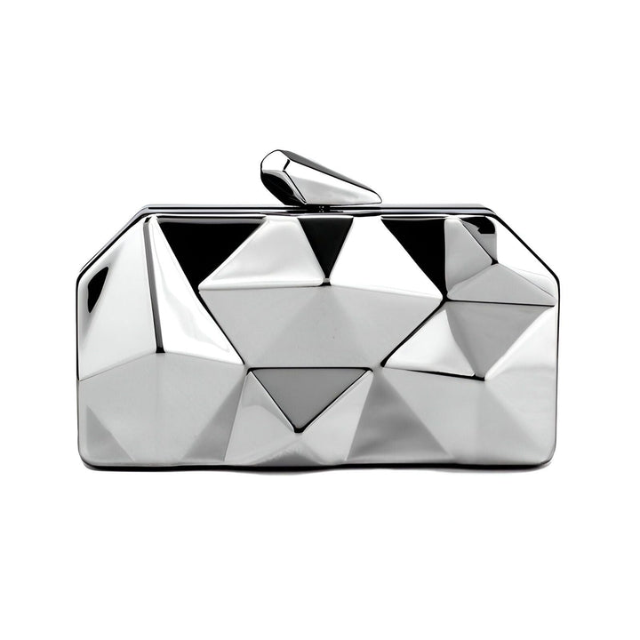 Pochette rigide argentée au design géométrique facetté, 46194013569248,46194013602016,46194013634784