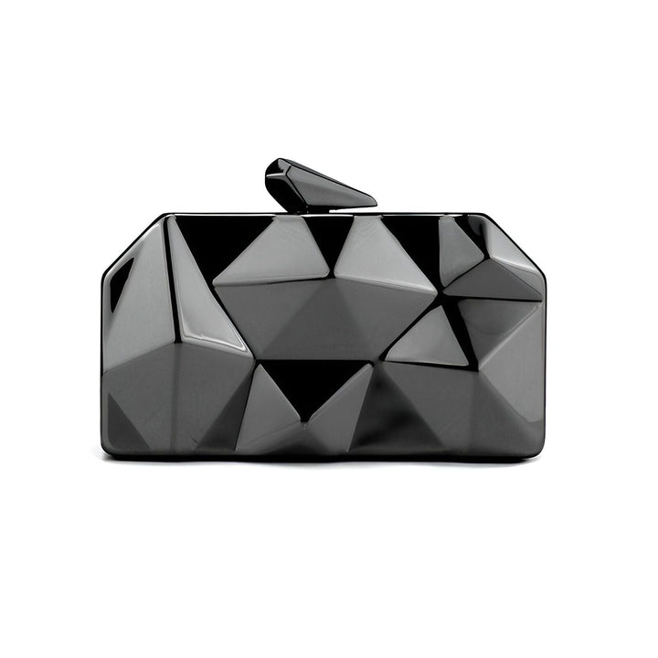 Pochette noire géométrique brillante avec fermoir pointu., 46194013569248,46194013602016,46194013634784