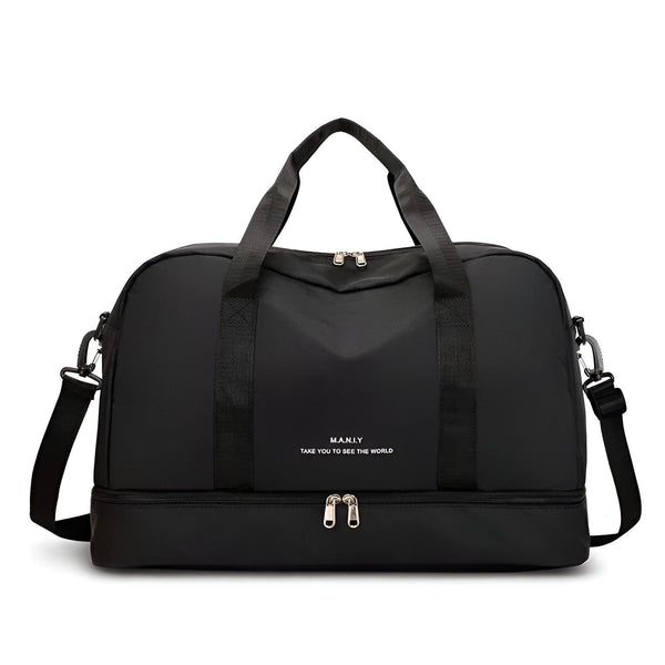 Sac de voyage noir MANIY avec poignées, bandoulière et compartiment inférieur zippé., 46193918902496,46193918935264,46193918968032,46193919000800