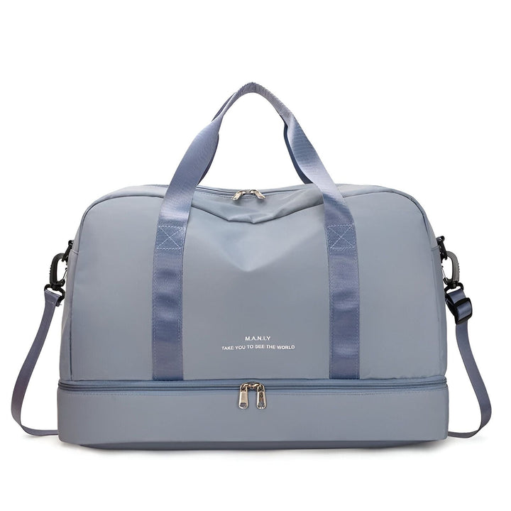 Sac de voyage gris avec bandoulière et compartiment inférieur zippé, 46193918902496,46193918935264,46193918968032,46193919000800