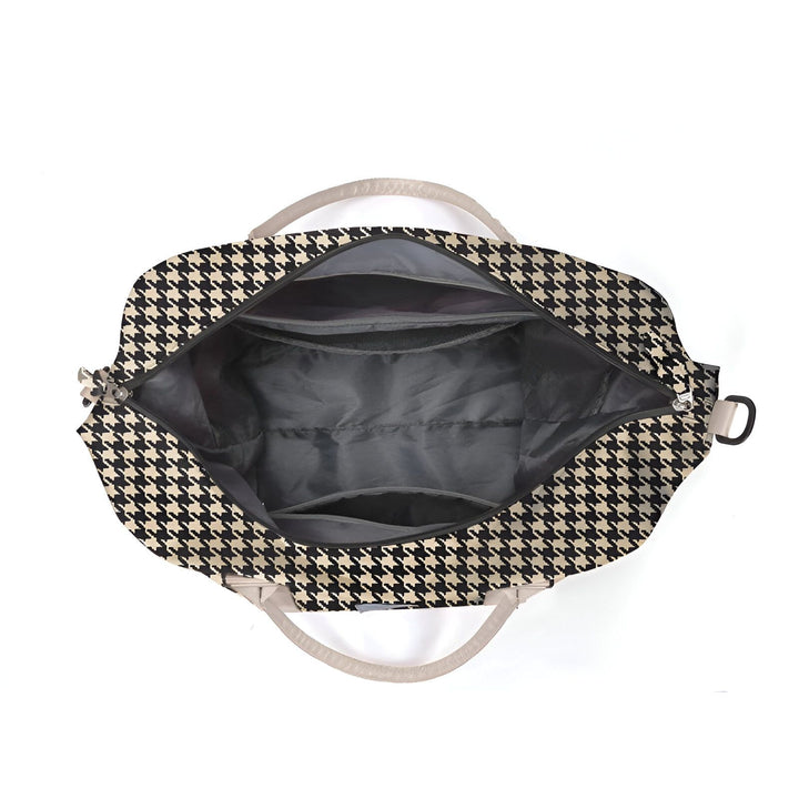 Sac de voyage ouvert motif pied-de-poule noir et beige, 46193914216672,46193914249440,46193914282208,46193914314976,46193914347744,46193914380512