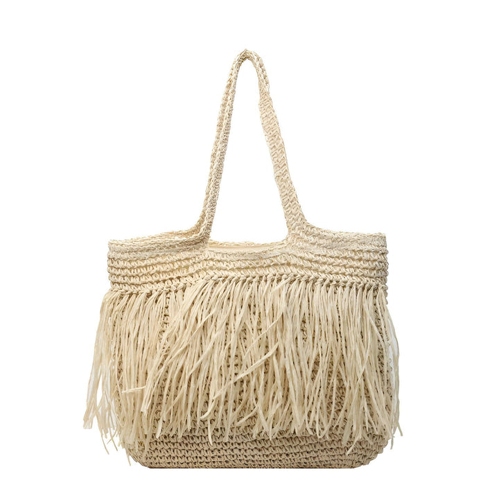 Sac cabas en paille beige avec franges, 46193922965728,46193922998496