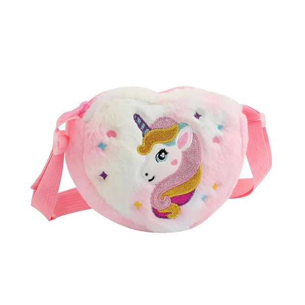 Sac bandoulière fille cœur en peluche rose et blanc avec licorne brodée., 46193985749216,46193985781984,46193985814752,46193985847520
