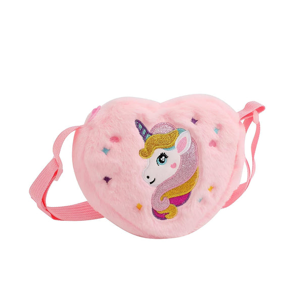 Sac bandoulière rose pelucheux en forme de cœur, broderie licorne et étoiles., 46193985749216,46193985781984,46193985814752,46193985847520