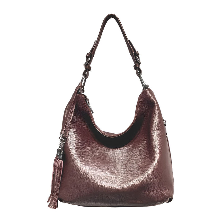Sac à main hobo bordeaux métallisé avec pompon, 46193849499872