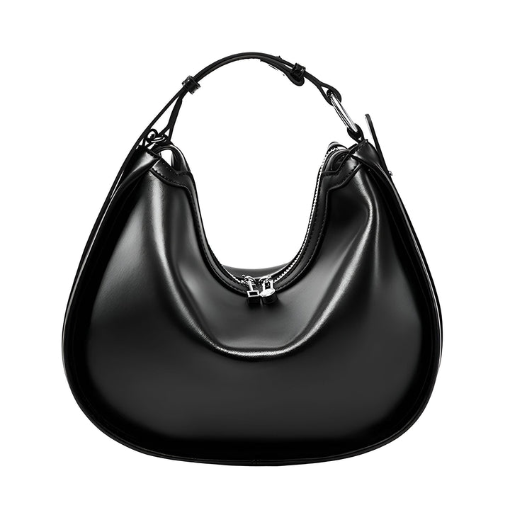 Sac à main noir brillant forme croissant avec fermeture éclair, 46193867751648